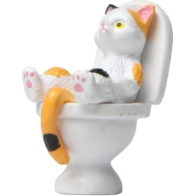 Resim Folinda Kedi Tuvalete Oturan Reçine Dekoratif Figür - Yatak Pozisyonlu Ev Dekoru, Eğlenceli Ev Girinti Aksesuarı 