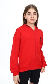 Resim Toontoy Kids Toontoy Kız Çocuk Kapüşonlu Fermuarlı Düşük Omuz Nakış Baskılı Yırtmaç Detaylı Örme Hırka - 3 İplik Şardonsuz 