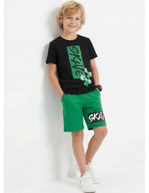 Resim Panios Kids Yuvarlak Yaka Skate Baskı Detaylı Yazlık Erkek Çocuk Alt Üst Takım Yeşil 