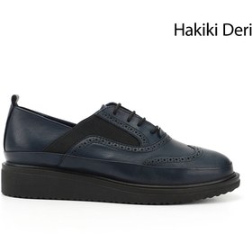Resim GÖNDERİ(R) Kadın Lacivert Antik Bağcıklı Dolgu Taban Hakiki Deri Ayakkabı 