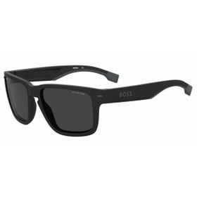 Resim Hugo Boss Erkek Siyah-Füme Polarize Aynalı Cam Selüloz Asetat (Selüloid) Kapalı Çerçeve Dikdörtgen Güneş Gözl 