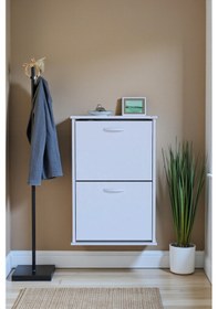 Resim Eliusta Holen Beyaz Renk Ayakkabılık 2 Düşer Kapak 52 Cm Genişlik Kapı Önü Asma Ayakkabılık 52x74x26 Cm Beyaz 