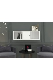 Resim Nettrends Kitaplikli Kapakli Duvar Rafi Beyaz 100 cm DVR-1017-Ç 