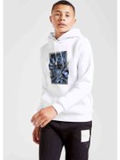 Resim Baskılı Baskılı Unisex Çocuk Kapüşonlu Beyaz Sweatshirt 
