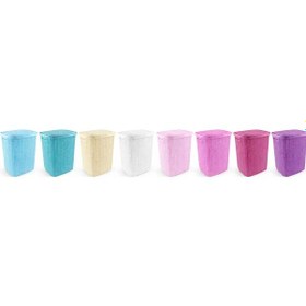 Resim Kirli Çamaşır Sepeti Kapaklı 65 Lt Örgü Desenli Plastik Çamaşır Sepeti Banyo Sepeti - Turkuaz Renkli 