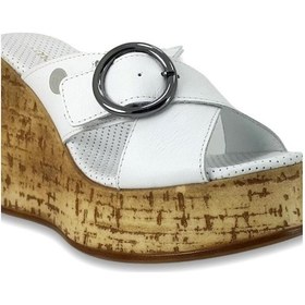 Resim Mammamia D24yt-2155 Kadın Deri Topuklu Terlik Beyaz Pen 