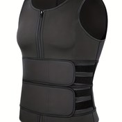 Resim Erkekler için Büyük Beden Zayıflama Yeleği, Göğüs Pedli ile - Rahat Kolsuz Vücut Şekillendirici, Siyah Neopren, Casual & Skinny Fit, Casual Attir için İdeal 