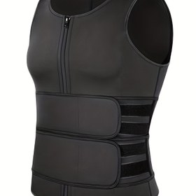 Resim Erkekler için Büyük Beden Zayıflama Yeleği, Göğüs Pedli ile - Rahat Kolsuz Vücut Şekillendirici, Siyah Neopren, Casual & Skinny Fit, Casual Attir için İdeal 