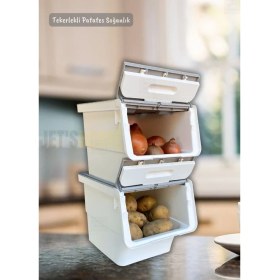 Resim 4’lü Tekerlekli Patateslik Soğanlık BPA Free Erzak Kutusu Sebzelik Oyuncaklık Gri 48 Lt 