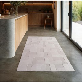 Resim Modern Krem Renkli Geometrik Desenli Bohem Salon Mutfak Mekan Teras Balkon Oda Ve Çocuk Halısı Oymalı Halı Krem 