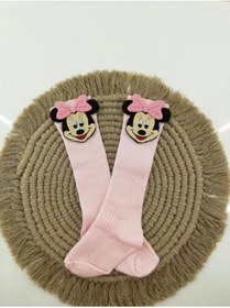 Resim ESES BEBE Minnie Mouse Figürlü Keçe Süslü Kız Bebek Diz Altı Çorap 0-3 Yaş 