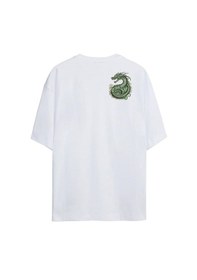 Resim Ejderha Oversize Unisex T-shirt Beyaz 