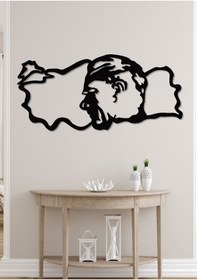 Resim Gowpenart Atatürk Büstlü Türkiye Haritası Siyah Metal Duvar Tablo 