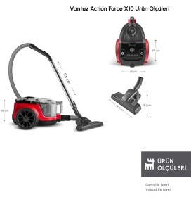 Resim Kırmızı 2l Toz Torbasız Elektrikli Süpürge, Vantuzlu, Güçlü ve Hafif Tasarım 