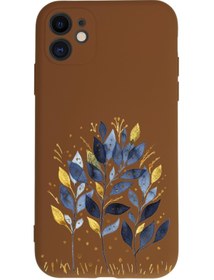 Resim Bilişim Aksesuar Iphone 11 Uyumlu Mavi Yaprak Kamera Korumalı Kahverengi Lansman Kılıf 