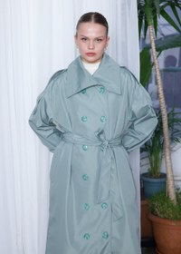Resim Dik Yaka Oversize Trençkot Mint Yeşili - M/L 
