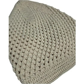 Resim El Örgü Motifli Namaz Takkesi Kaliteli Pamuklu Krem 