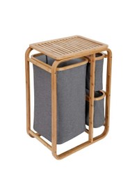Resim Kirli Çamaşır Sepeti Ahşap - Bambu 3 Organizer Bölmeli Kumaş Çantalı 50x30x70cm 5468 Çok Renkli 