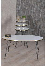 Resim Uslucan Alışveriş Zigon Sehpa Ve Orta Sehpa Elips Set Siyah Tel Ayak Çift Altın Beyaz Çok Renkli 