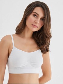 Resim MİSTİRİK Pisun Model Ip Askılı Büstiyer Spor Sütyeni Seamless Model Örme Kumaş Sütyen Beyaz Renk 