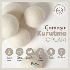 Resim Reyo Yün Çamaşır Kurutma Makinası Topu 3 Adet Xl %100 Organik Beyaz 