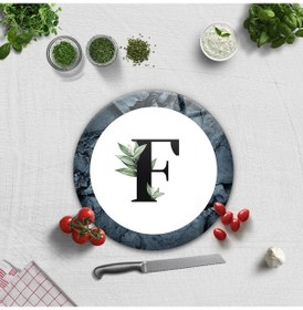 Resim Decorita Cam Kesme Tahtası - Cam Kesme Tablası | Harfli Tasarım | F | Çap 32 CM 