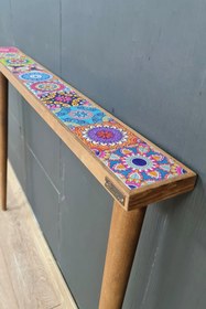 Resim bluecape Positano 102x12 Cm Doğal Ağaç Çerçeveli Antik Limra Taşlı Dresuar 