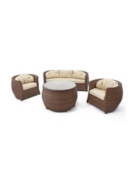 Resim Monalin Home Garden Atlantis 5 Kişilik Rattan Örgü Bahçe & Balkon & Teras Lüks Oturma Grubu Minderli & Camlı & Masalı Lüks Bahçe Takımı Krem 