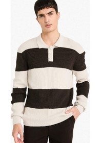 Resim Defacto Standart Fit Polo Yaka Renk Bloklu Triko Kazak D3590ax25wnbn581 Kahve-bn581 