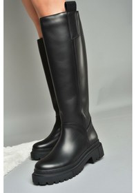 Resim Fox Shoes V973222209 Siyah Cilt Kalın Tabanlı Kadın Binici Çizmesi Siyah Mat 