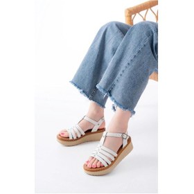 Resim İdimilla 730-142 Beyaz Hakiki Deri Ortopedik Taban Kadın Sandalet Çok Renkli 