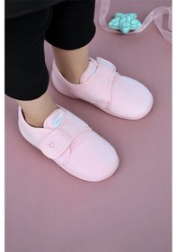 Resim Pembe Kalp Nakışlı Kız Çocuk Cırt Cırtlı Panduf-f-729 Pembe 