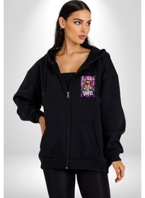 Resim Angemiel Daddy Yankee Müzik Star Kadın Erkek Siyah Kapüşonlu Fermuarlı Baskılı Hırka Sweatshirt Siyah 