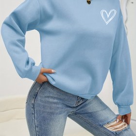 Resim Kalp Baskılı Kazak Sweatshirt, Sonbahar ve Kış için Rahat Uzun Kollu Crew Neck Sweatshirt, Kadın Giyim 
