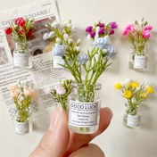 Resim 8 adet Mini Vazo Manyetosu - Çiçek Çiçeği Tasarımı, 3D Plastik Buzdolabı Manyetosu Mutfak Dekoru için, Sevimli Çok Renkli Oval Vazo'lar "Kötü Şans" Etiketleri ile, İdeal Tatil Hediyesi, Sevimli Vazo Manyetosu 