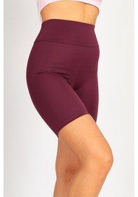 Resim Soft&Basic Kadın Bıker Toparlayıcı Spor Tayt Bordo 