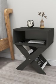 Resim Zuesse Dizayn Lepus X Ayaklı Komodin & Şifonyer Çekmecesiz Raflı Yatak Odası Başucu Düzenleyici - Antrasit 