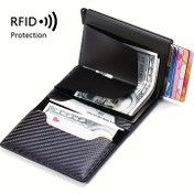 Resim Erkekler için Hırsızlık ve Manyetik Dirençli Karbon Fiber RFID Alüminyum Alaşımlı 8 Kart Yuvalı Cüzdan, Minimalist RFID Çanta, Katlanabilir Suni Deri, Küçük Hediye Kutusu, Arkadaşlar, Eşler, İşe Gidiş-Geliş, İş ve Günlük Kullanım 