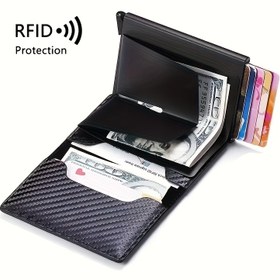 Resim Erkekler için Hırsızlık ve Manyetik Dirençli Karbon Fiber RFID Alüminyum Alaşımlı 8 Kart Yuvalı Cüzdan, Minimalist RFID Çanta, Katlanabilir Suni Deri, Küçük Hediye Kutusu, Arkadaşlar, Eşler, İşe Gidiş-Geliş, İş ve Günlük Kullanım 