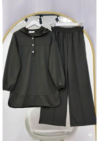 Resim Lovie Moda Kapüşonlu Düğme Detaylı Pantolonlu Takım Haki 