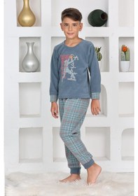 Resim Yeni Sezon Sonbahar/kış Erkek Çocuk Basketball Desenli Polar Pijama Takımı 4530-petrol Mavisi Petrol Mavi 
