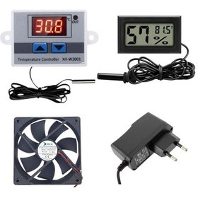 Resim Kuluçka Makinesi Seti - 4 Parça - W3001 Termostat 220v - Isı Nem Ölçer - 12v Adaptör - 120x120 12v Fan-4925 