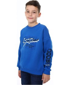 Resim Toontoy Kids Toontoy Erkek Çocuk Oversize Bisiklet Yaka Düşük Omuz Baskılı Sweatshirt - 2 İplik Saks 