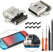 Resim RongZy Nintendo Switch HAC-001 konsol için 2 adet şarj soketi, yedek anahtar, şarj bağlantısı, tip C şarj portu, NS Switch için, vidalar ve onarım aletleri ile 