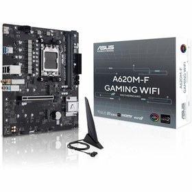 Resim ASUS A620M-F GAMING WIFI AMD A620 Soket AM5 DDR5 8000+(OC)MHz mATX Gaming (Oyuncu) Anakart 