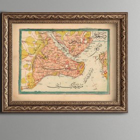 Resim epiqart 1909 İstanbul Haritası - Vintage Desenli Çerçeve 