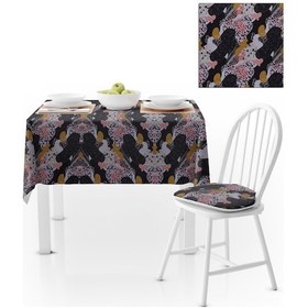 Resim Sulu Boya Desenli Siyah Pembe Dijital Baskılı Petek Dokuma Masa Örtüsü 140x260 