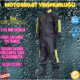 Resim BY SCK Reflektörlü Esnek Rahat Kesim Motosiklet Yağmurluğu 0,45mm Kalın Su Geçirmez Pvc Çadır Kumaşı 