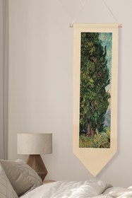 Resim Van Gogh Duvar Halısı, Sanat Serisi Dekor, 100cm Kanvas Flama Askılı Duvar Örtüsü NO:732 - Renkli - 3 / 30 x 100 