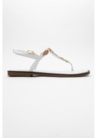 Resim Luvishoes Luvi Shoes Marea Beyaz Hakiki Deri Parmak Arası Gold Tokalı Kadın Sandalet Beyaz 